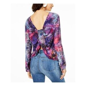 BAR III Purple Printed Long Sleeve Blouse Top XS
